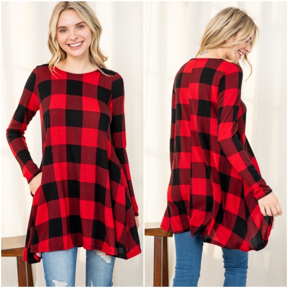 HACCI PLAID POCKET TUNIC TOP